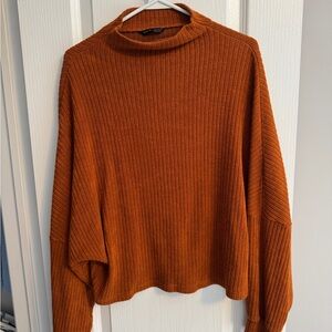 SHEIN Ribbed Mock Neck Sweater in Rust